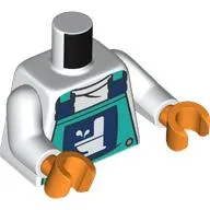 Torso, Dark Turquoise Overall, Dark Blue Clasps, White Toilet print, White Arms, Reddish Orange Hands