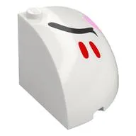 Brick Round Corner 4 x 4 x 3 Quarter Dome Top with Closed Black Eyes, Red Stripes, Bright Pink Cheek, Right