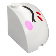 Brick Round Corner 4 x 4 x 3 Quarter Dome Top with Closed Black Eyes, Red Stripes, Bright Pink Cheek, Left