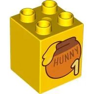 Duplo Brick 2 x 2 x 2 with '1', 'HUNNY', Honey Pot print