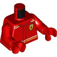 Torso, Racing Suit, White/Yellow Stripes, Ferrari Logo print, Red Arms and Hands