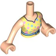 Minidoll Torso Woman with Light Nougat Arms and Hands with Bright Light Yellow Dress, Bright Light Blue Belt, Bright Light Blue/Bright Pink Dots print