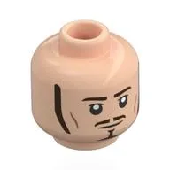 Minifig Head Will Turner, Dark Brown Eyebrows, Moustache, Goatee, Sideburns, Neutral / Angry Scowl