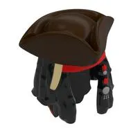 Hair and Hat, Dreadlocks with Beads, Red Bandana, Dark Brown Tricorne print [SINGLE MOLD]