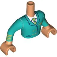 Minidoll Torso Man with Nougat Arms and Hands with Dark Turquoise Uniform, Gold Decorations, White Shirt, Lime Tie print