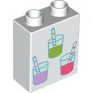 Duplo Brick 1 x 2 x 2 with Lime/Lavender/Coral Lemonade Glasses print