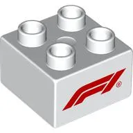 Duplo Brick 2 x 2 with Red 'F1' Logo print