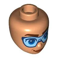 Minidoll Head, Reddish Brown Eyebrows, Large Medium Blue Goggles, Smirk