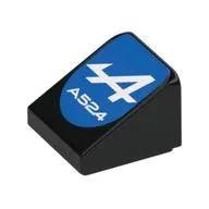 Brick Sloped 30° 1 x 1 x 2/3 (Cheese Slope) with White 'A', 'A524' on Blue Background print