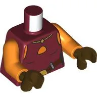 Torso, Dark Red Shirt, Gold Necklace, Belt Buckle, Dark Brown Belt print, Orange Arms, Dark Brown Hands