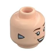 Minifig Head Aloy, Dark Red Eyebrows, Freckles, Metal Blue Triangle at Ear, Open Mouth Smile/Crooked Smirk