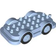 Duplo Car Base 4 x 8 with Four Black Wheels and Bright Light Blue Hubs