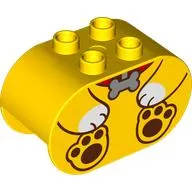 Duplo Brick 2 x 4 x 2 Rounded Ends with Dog Body, Silver Bone print