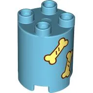 Duplo Brick Round 2 x 2 x 2 with Bright Light Yellow Bones print