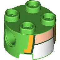 Brick Round 2 x 2, Pin Holes with Gold Lapels, Dark Green Trim, and White Undershirt Print