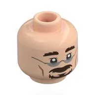 Minifig Head Florian Fortescue, Thich Dark Brown Eyebrows, Moustache, Beard, Black Glasses with Silver Lenses, Neutral / Scared