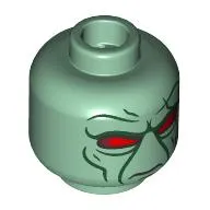 Minifig Head Solitus, Alien, Red Eyes, Dark Green Lines, Big Nose