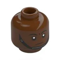 Minifig Head Black Eyebrows, Chin Strap, Neutral / Worried