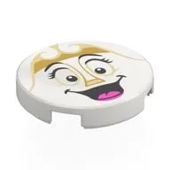 Tile Round 2 x 2 with Dame de Grande Bouche Face, Gold Tiara, Open Mouth print