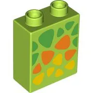 Duplo Brick 1 x 2 x 2 with Bottom Tube, Green, Orange, and Yellow Triangular Spots Print