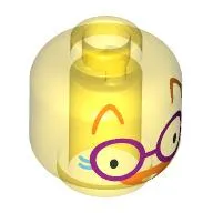 Minifig Head Dark Purple Glasses, Orange Nose, Medium Azure Whiskers, Orange Eyebrows