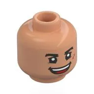 Minifig Head Luffy, Thick Eyebrows, Nougat Scar, Open Mouth Mean Smile / Closed Eyes, Tears