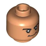 Minifig Head Luffy, Thick Black Eyebrows, Nougat Scar, Open Mouth Laugh / Stern Smirk