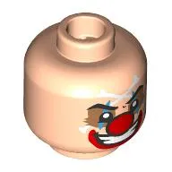 Minifig Head Buggy, Nougat Eyeshadow, Red Clown Nose, Red Lips, White Crossed Bones on Forehead, Mean Smile / Crying