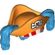 Hat, Pirate with Dark Azure Ponytails, White Skull and Bones print