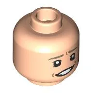 Minifig Head Helmeppo, Dark Tan Eyebrows, Nervous Smile / Scared