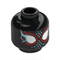 Minifig Head Miles Morales, White Spider Eyes, Metal Blue Lightning Bolts, Dots, Red Border