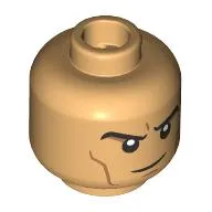 Minifig Head Miguel O'Hara, Black Eyebrows, Nougat Lines, Mean Smile / Angry Scowl