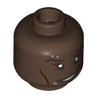 Minifig Head Hobie Brown, Black Eyebrows, Silver Piercings, Lopsided Smile / Raised Eyebrow