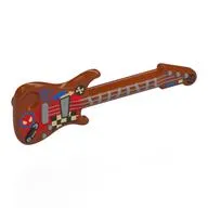 Musical Instrument Guitar Electric with Silver Strings, Frets, Black/White Squares, Face, Crossed Bones, Spider Face, Blue Dots, Red Board print