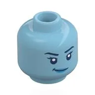 Minifig Head Margo Kess, Dark Blue Eyebrows, Eyes, Blue Lips, Smirk / Scared