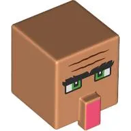Minifig Head Special, Cube with Nose with Semi-Pixelated Green Eyes, Thick Black Eyebrow, Coral Nose print