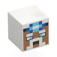 Minifig Head Special, Cube with Pixelated Nougat Face, White Eyebrows, Moustache, Blue Mining Lamp print