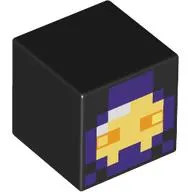 Minifig Head Special, Cube with Pixelated Yellow Face, Dark Purple Hood print
