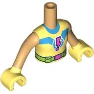 Minidoll Torso Girl with Warm Tan Arms and Hands with Blue 'V', Lavender Lightning Exclamation Mark, Lime Utility Belt print