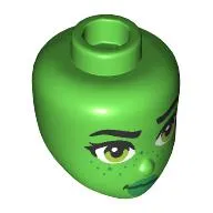 Minidoll Head with Black Eyebrows, Lime Eyes, Green Lips, Freckles print
