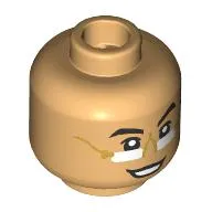 Minifig Head Pfannee, Black Eyebrows, White Glasses, Gold Frame, Smile / Scowl
