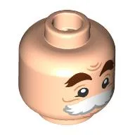 Minifig Head Maurice, Thick Reddish Brown Eyebrows, Big White Moustache, Wrinkles, Neutral / Scared