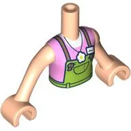 Minidoll Torso Girl with Light Nougat Arms and Hands with Lime Overall, Bright Pink Shirt, Flower on Necklace print