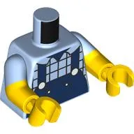 Torso, Dual Molded Arms with Dark Blue Overalls, Plaid Shirt print, Bright Light Blue Sleeves Pattern, Yellow Arms and Hands