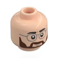 Minifig Head Henry Loomis, Eyebrows, Reddish Brown Beard, Silver Glasses, Neutra l/ Angry Print