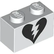 Brick 1 x 2 with Black Broken Heart print