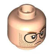Minifig Head Francis Fratelli, Dark Orange Eyebrows, Black Glasses, Stubbles, Lopsided Mean Smirk / Grumpy Stare