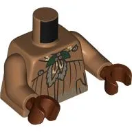 Torso, Dress/Robe, Dark Tan Stains, Tied Bow with Bright Light Yellow Sport, Dark Green Leaves print, Medium Nougat Arms, Reddish Brown Hands