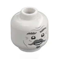 Minifig Head Nearly Headless Nick, Thick Dark Bluish Grey Eyebrows, Moustache, Goatee, Smile/Confused