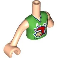 Minidoll Torso with Left Limb Reduction with Light Nougat Arms and Hand with Bright Green Shirt, Reindeer with Santa Hat print